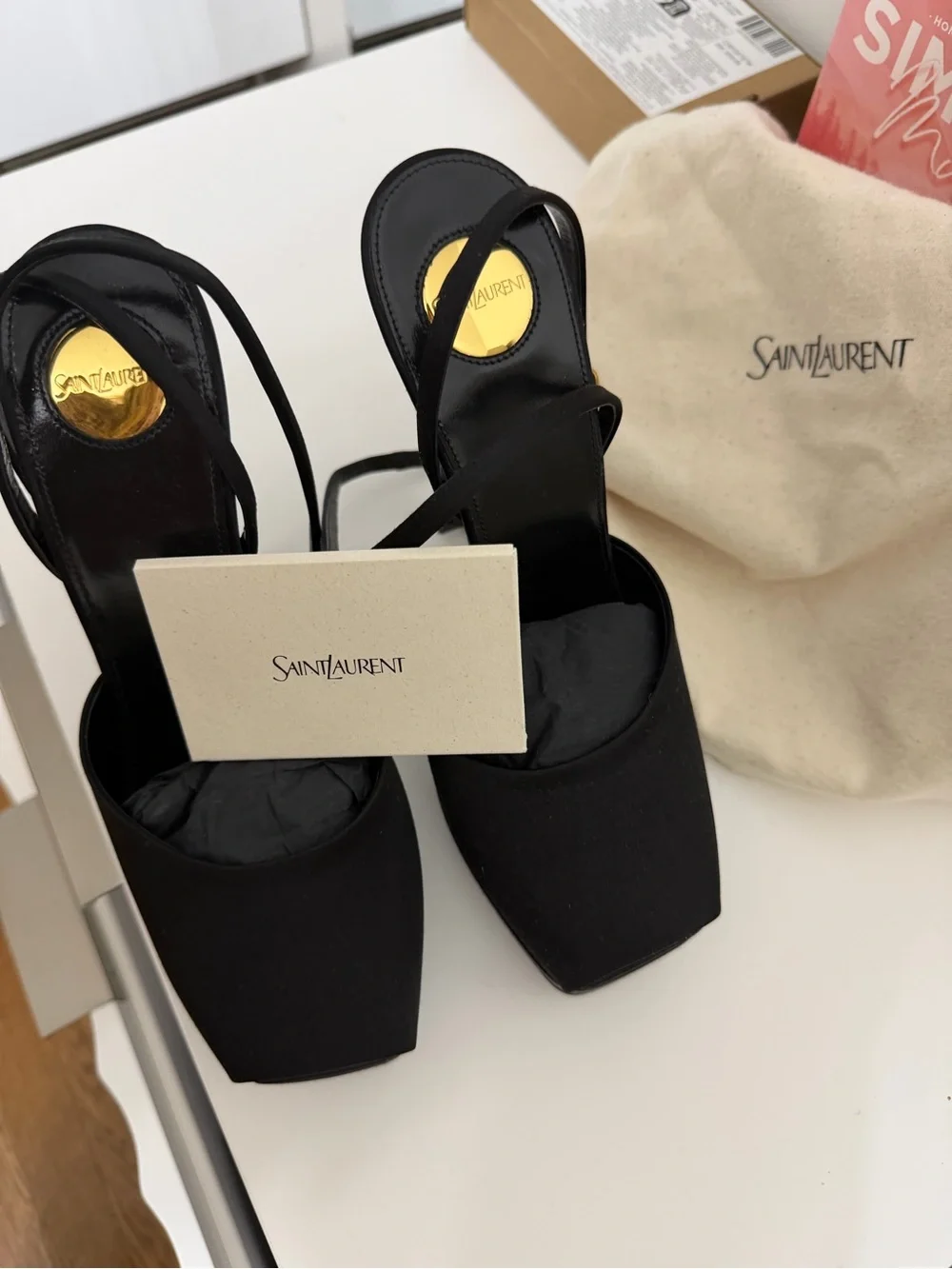 Saint Laurent satin Peep-Toe Ankle Strap Heels